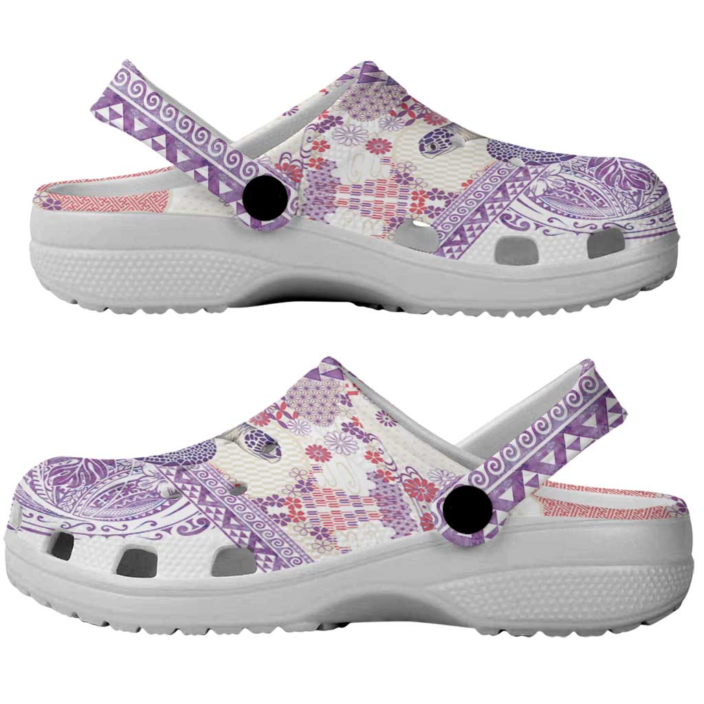 Hawaiian and Japanese Culture Together Clogs Shoes Tropical Honu with Japanese Elements Purple Color LT03 - Polynesian Pride