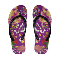 Hawaiian and Japanese Culture Together Flip Flops Kakau Tribal Pattern and Irezumi Art Purple Color