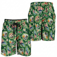 Hawaiian and Japanese Culture Together Shorts for Men Hawaiian Island Shapes with Japanese Landscape Green Color LT03 - Polynesian Pride