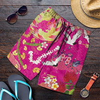 Hawaiian and Japanese Culture Together Shorts for Men Kakau Tribal Pattern and Irezumi Art Pink Color