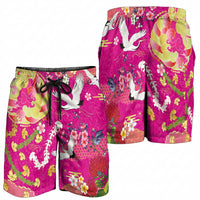 Hawaiian and Japanese Culture Together Shorts for Men Kakau Tribal Pattern and Irezumi Art Pink Color