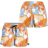 Hawaiian and Japanese Culture Together Shorts for Women Palaka Japanese Art and Tropical Motif Tribal Patchwork LT03 - Polynesian Pride