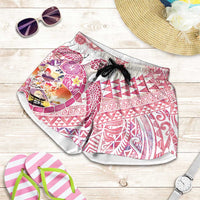 Hawaiian and Japanese Culture Together Shorts for Women Tropical Honu with Japanese Elements Pink Color