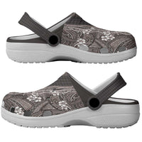 Hawaiian Art Flower Tribal with Lei Clogs Shoes Palaka Pattern Grayscale - Polynesian Pride