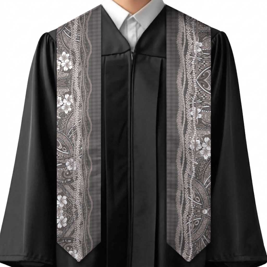 Hawaiian Art Flower Tribal with Lei Graduation Stole Palaka Pattern Grayscale