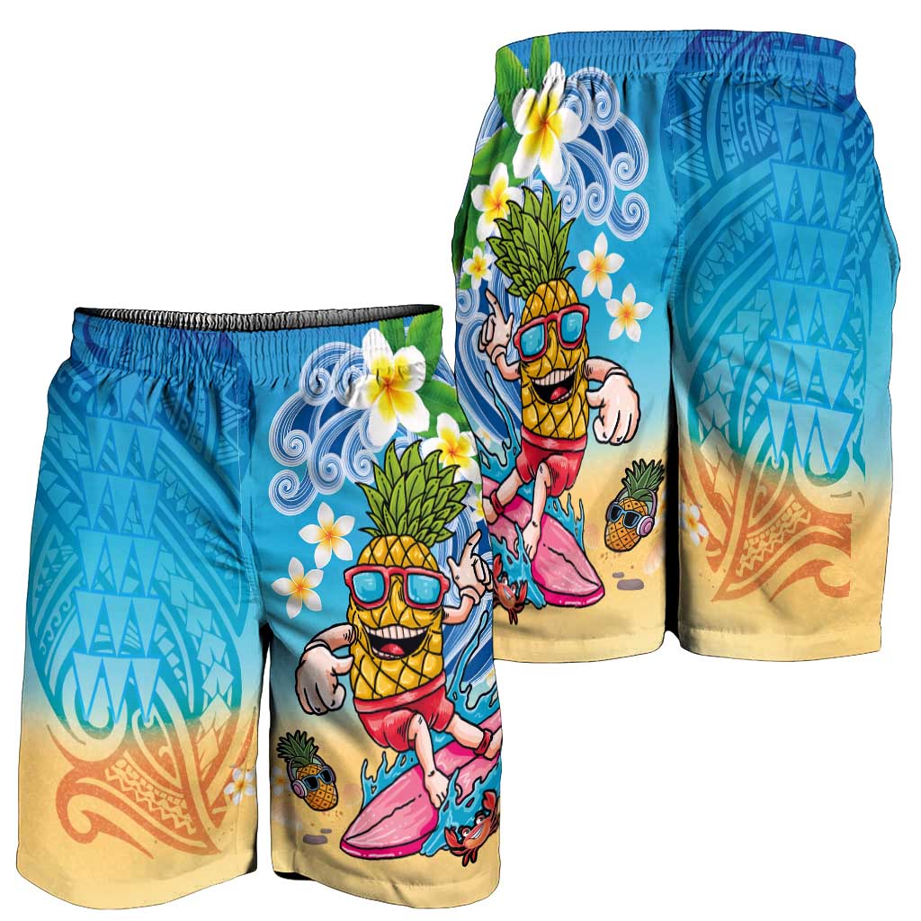 Hawaiian Funny Pineapple Surfing Shorts for Men Beach with Tribal Kakau and Plumeria LT03 - Polynesian Pride