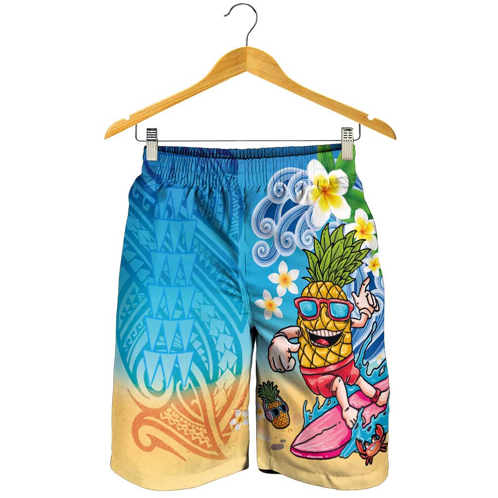 Hawaiian Funny Pineapple Surfing Shorts for Men Beach with Tribal Kakau and Plumeria LT03 - Polynesian Pride