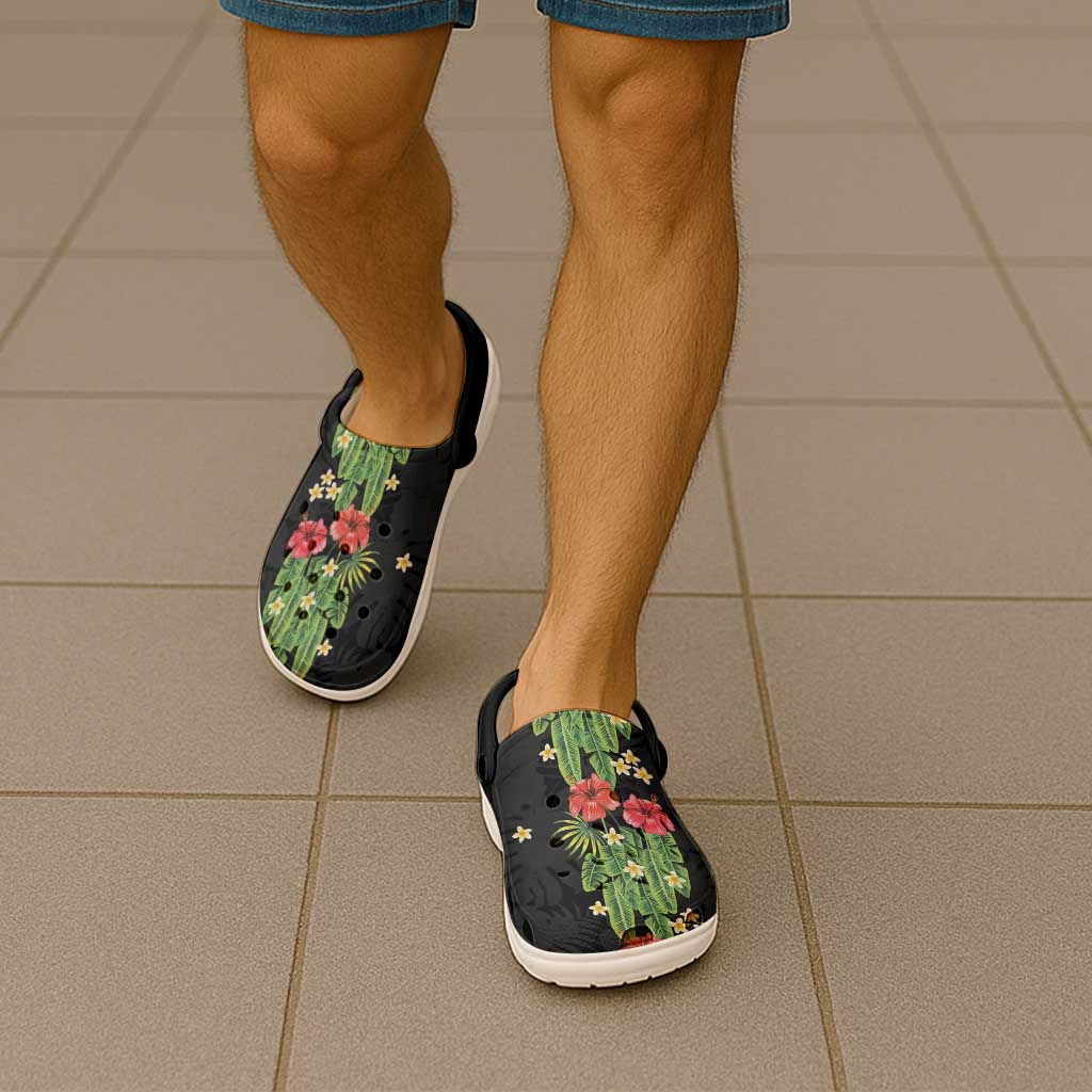 Hawaiian Hibiscus Plumeria Clogs Shoes Tropical Leaves