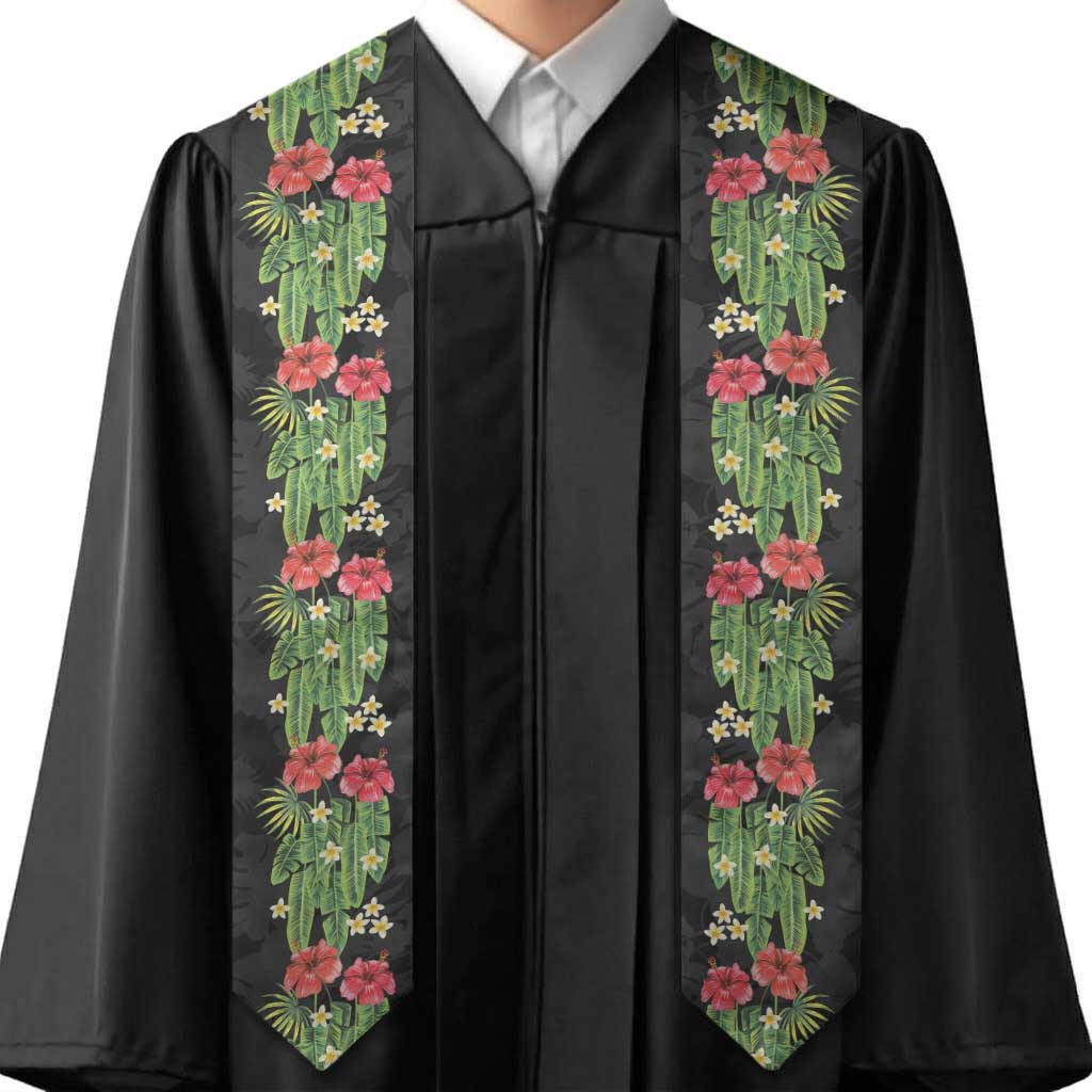 Hawaiian Hibiscus Plumeria Graduation Stole Tropical Leaves LT01 - Polynesian Pride