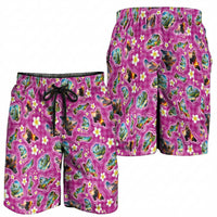 Hawaiian Island Shapes-Iconic Landscape Shorts for Men with Plumeria and Palaka Pink Color LT03 - Polynesian Pride