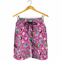 Hawaiian Island Shapes-Iconic Landscape Shorts for Men with Plumeria and Palaka Pink Color LT03 - Polynesian Pride