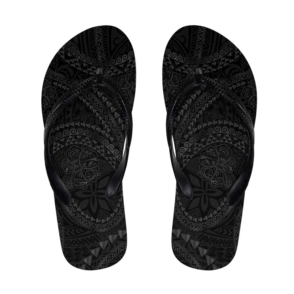 Hawaiian Kakau Art and Hisbiscus Tattoo Flip Flops Tribal Pattern-Black Gradient Style - Polynesian Pride