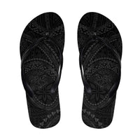 Hawaiian Kakau Art and Hisbiscus Tattoo Flip Flops Tribal Pattern-Black Gradient Style - Polynesian Pride