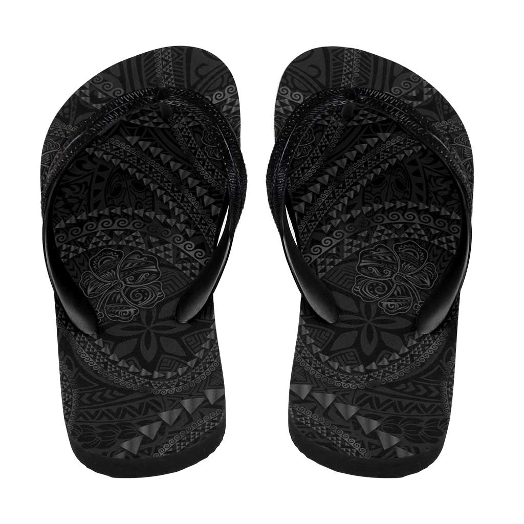 Hawaiian Kakau Art and Hisbiscus Tattoo Flip Flops Tribal Pattern-Black Gradient Style - Polynesian Pride