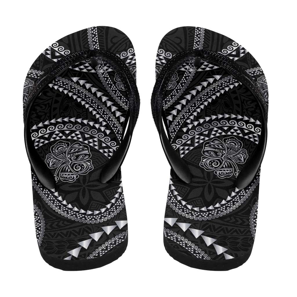 Hawaiian Kakau Art and Hisbiscus Tattoo Flip Flops Tribal Pattern-Silver Style - Polynesian Pride
