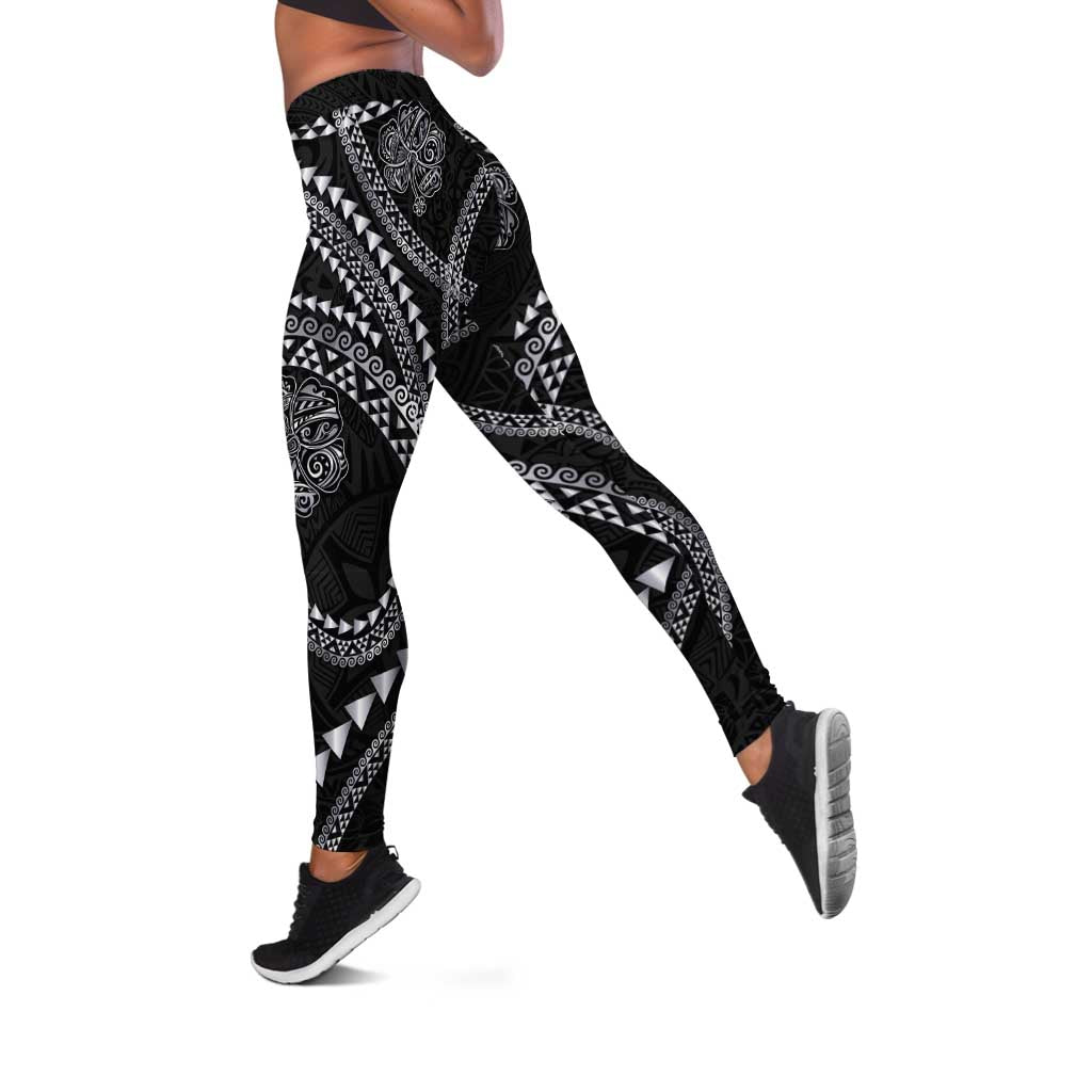 Hawaiian Kakau Art and Hisbiscus Tattoo Leggings Tribal Pattern-Silver Style - Polynesian Pride