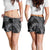 Hawaiian Kakau Art and Hisbiscus Tattoo Shorts for Women Tribal Pattern-Silver Style - Polynesian Pride