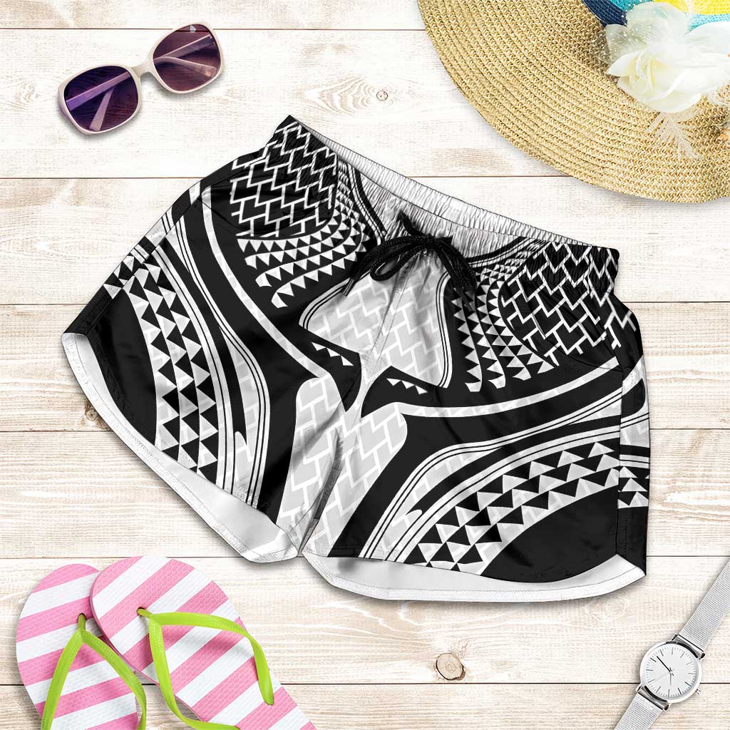 Hawaiian Kakau Art Tattoos Aquaman Style Shorts for Women White Version - Polynesian Pride