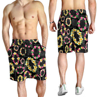 Hawaiian Kakau Tattoo Leis and Palaka Pattern Shorts for Men Traditional Aloha Tribal Black Color LT03 - Polynesian Pride