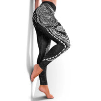 Hawaiian Kakau Tribal Sea Animals Tattoos Leggings Black Color
