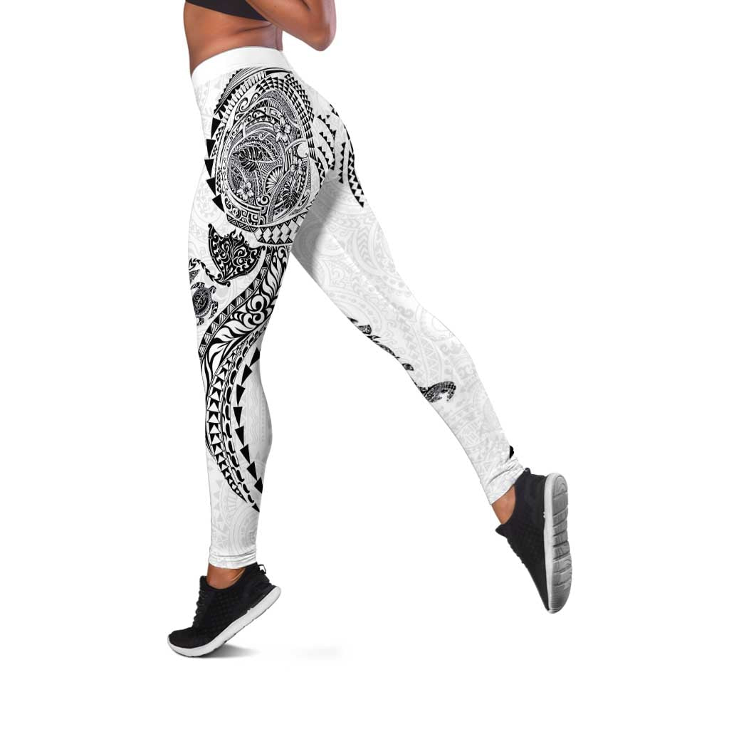 Hawaiian Kakau Tribal Sea Animals Tattoos Leggings White Color