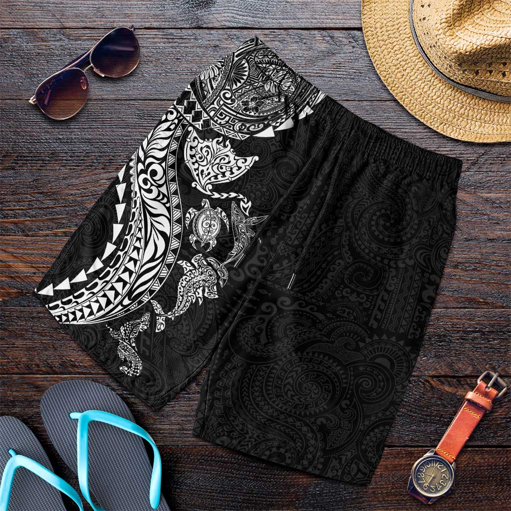 Hawaiian Kakau Tribal Sea Animals Tattoos Shorts for Men Black Color LT03 Black - Polynesian Pride