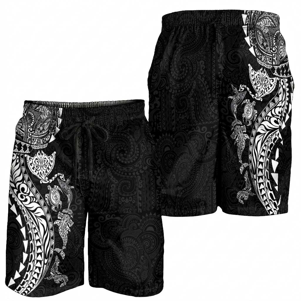 Hawaiian Kakau Tribal Sea Animals Tattoos Shorts for Men Black Color LT03 - Polynesian Pride