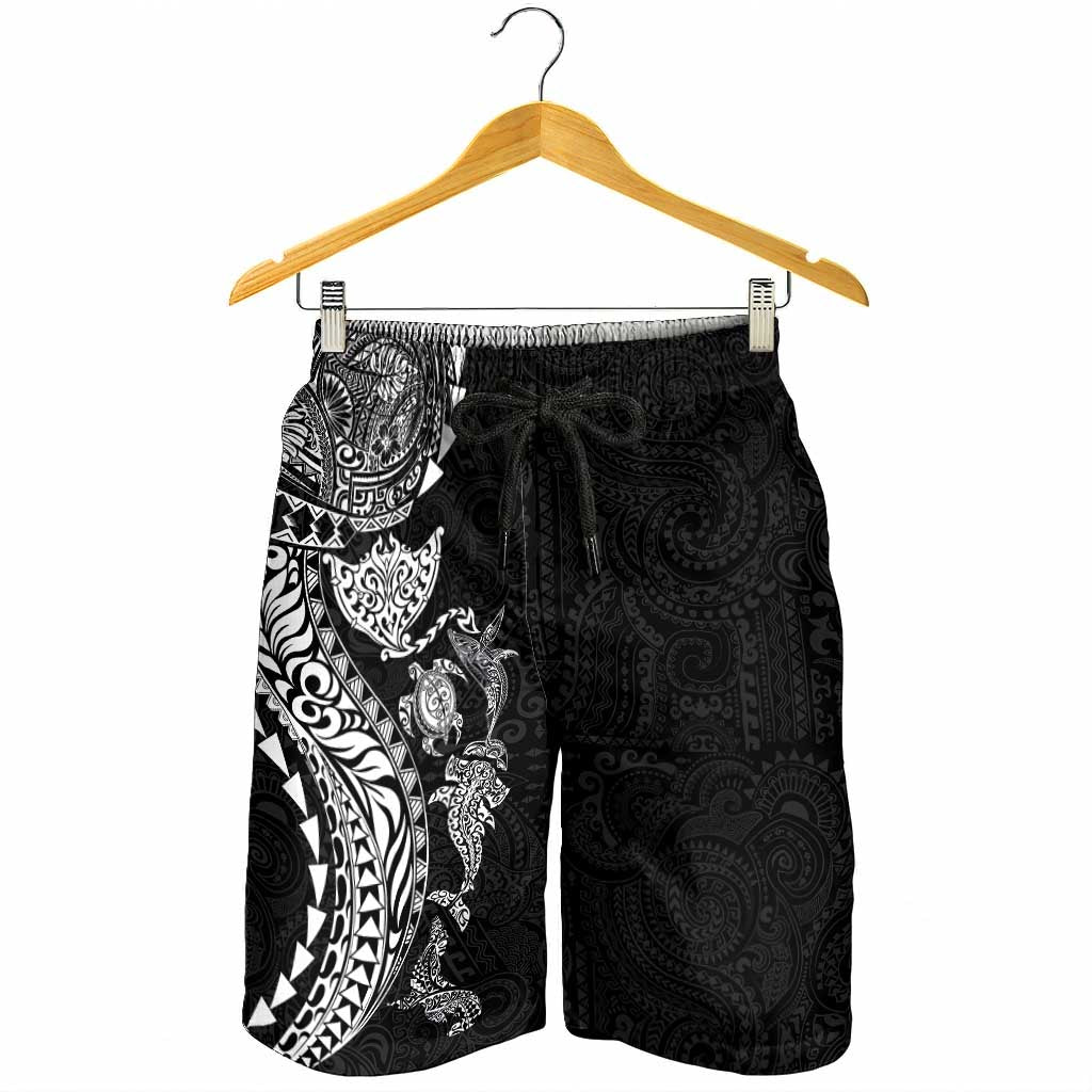 Hawaiian Kakau Tribal Sea Animals Tattoos Shorts for Men Black Color LT03 - Polynesian Pride