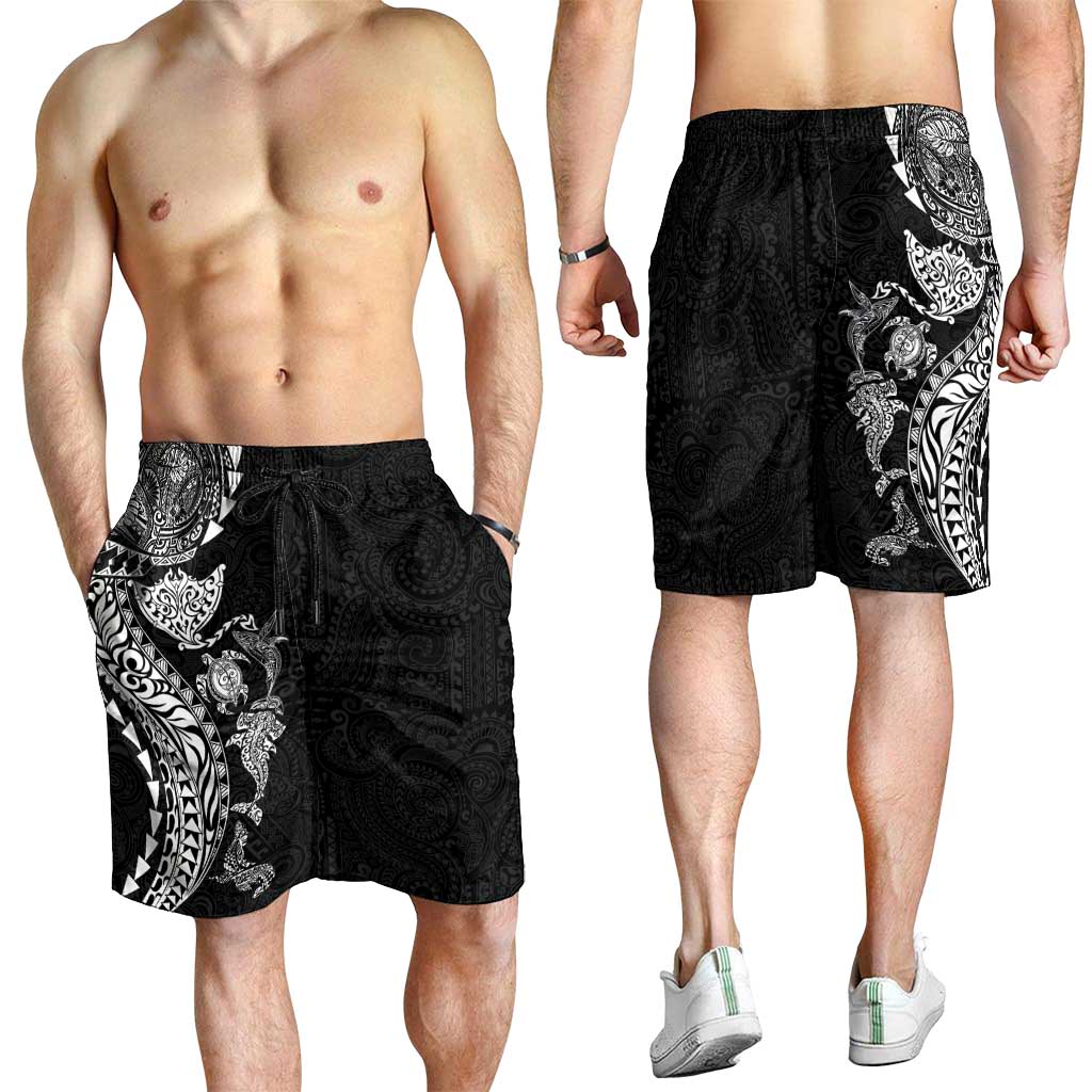 Hawaiian Kakau Tribal Sea Animals Tattoos Shorts for Men Black Color LT03 - Polynesian Pride