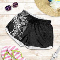 Hawaiian Kakau Tribal Sea Animals Tattoos Shorts for Women Black Color LT03 Black - Polynesian Pride
