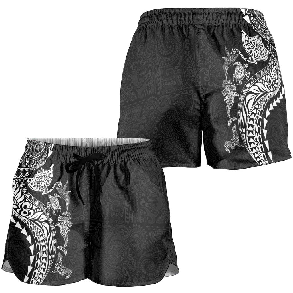 Hawaiian Kakau Tribal Sea Animals Tattoos Shorts for Women Black Color LT03 - Polynesian Pride