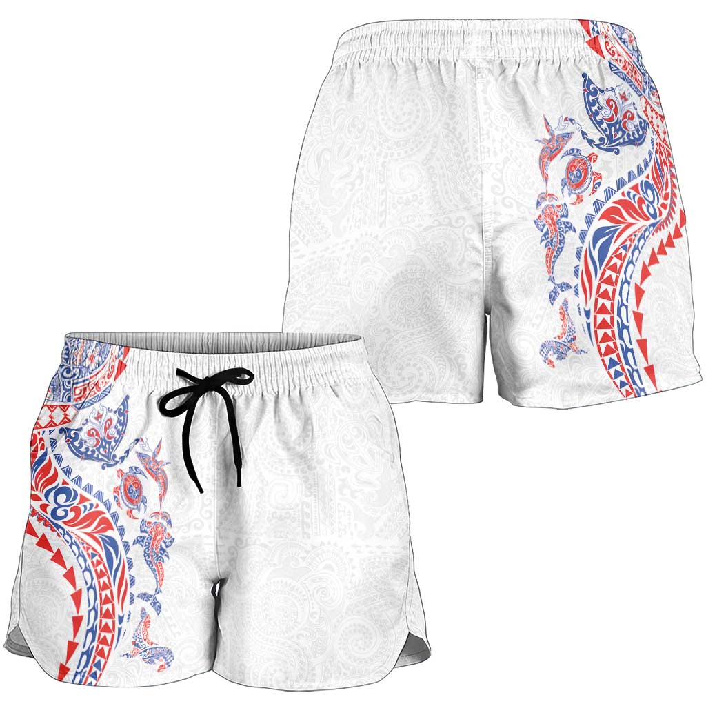 Hawaiian Kakau Tribal Sea Animals Tattoos Shorts for Women Hawaii Flag Color Inspired