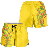 Hawaiian Kakau Tribal Sea Animals Tattoos Shorts for Women Kanaka Maoli Flag Color Inspired LT03 - Polynesian Pride