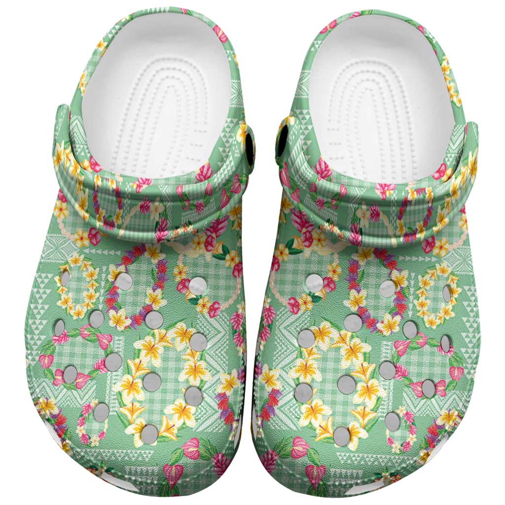 Hawaiian Leis Clogs Shoes Kakau Tattoos and Palaka Pastel Green Color LT03 Green - Polynesian Pride