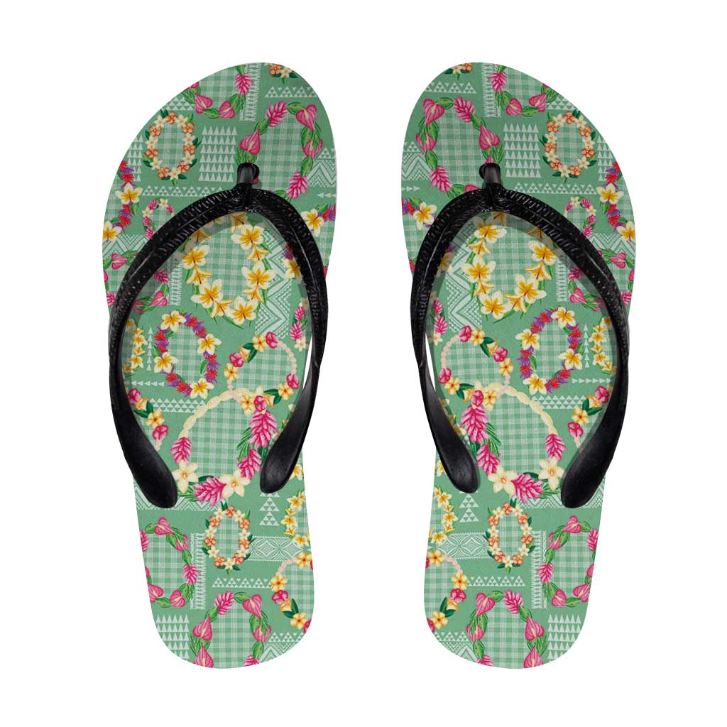 Hawaiian Leis Flip Flops Kakau Tattoos and Palaka Pastel Green Color LT03 Green - Polynesian Pride
