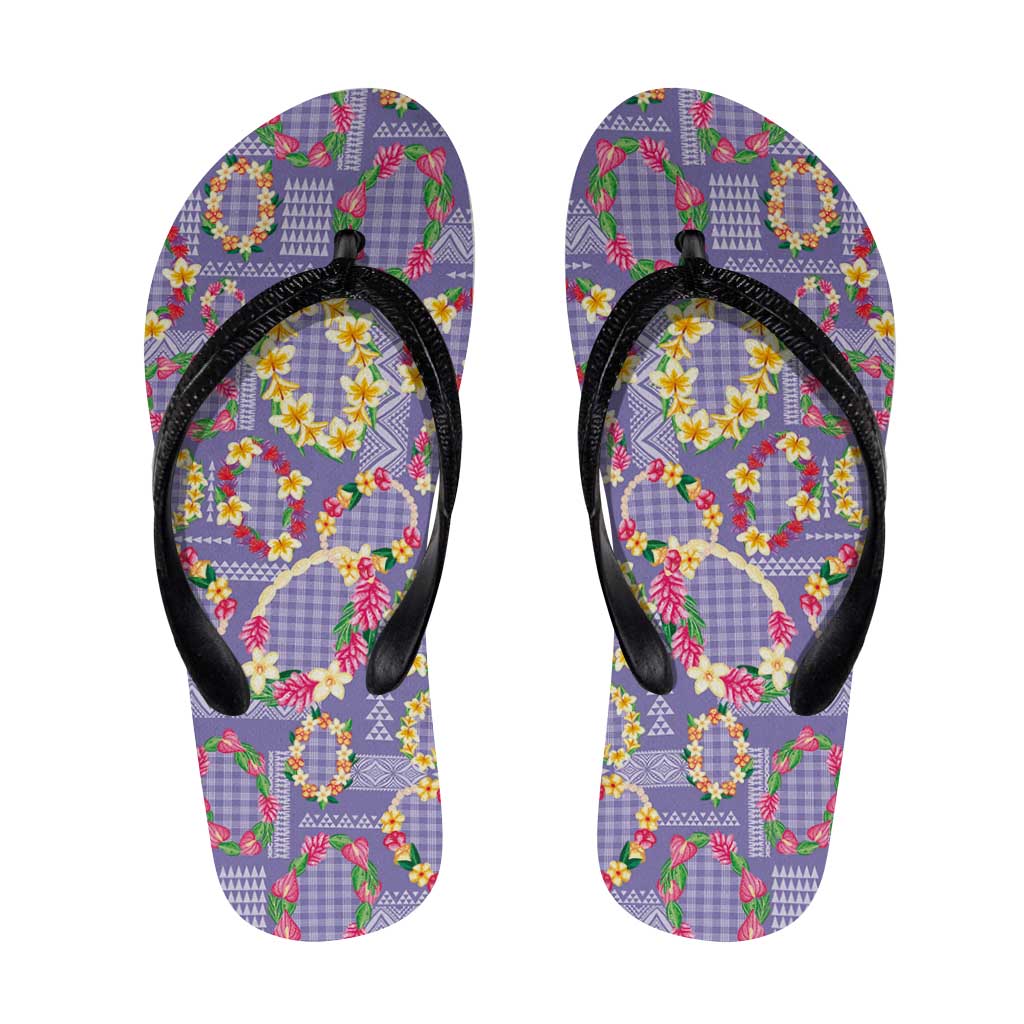 Hawaiian Leis Flip Flops Kakau Tattoos and Palaka Pastel Purple Color LT03 Purple - Polynesian Pride