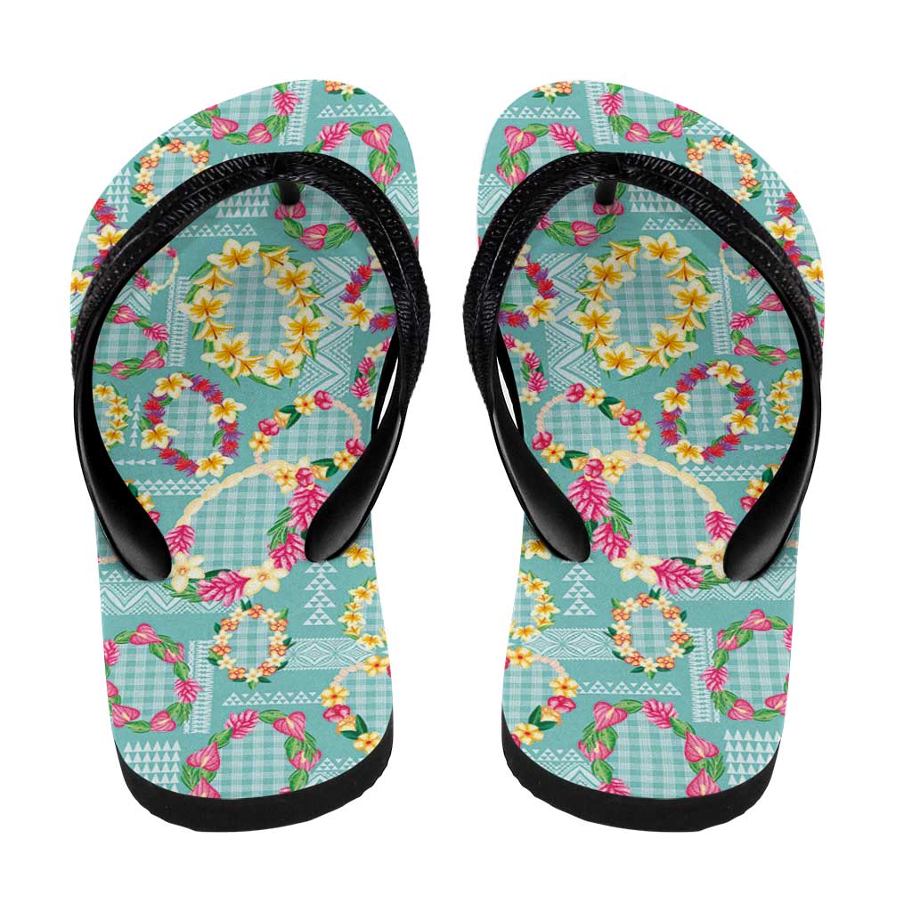 Hawaiian Leis Flip Flops Kakau Tattoos and Palaka Pastel Teal Color LT03 - Polynesian Pride