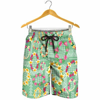 Hawaiian Leis Shorts for Men Kakau Tattoos and Palaka Pastel Green Color LT03 - Polynesian Pride