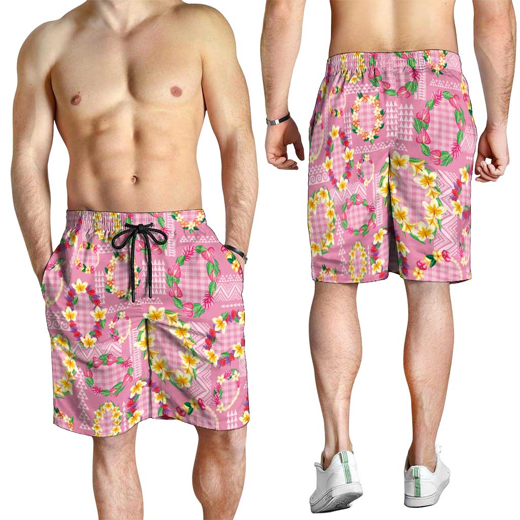 Hawaiian Leis Shorts for Men Kakau Tattoos and Palaka Pastel Pink Color LT03 - Polynesian Pride