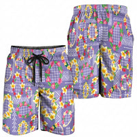 Hawaiian Leis Shorts for Men Kakau Tattoos and Palaka Pastel Purple Color LT03 - Polynesian Pride