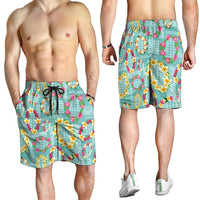 Hawaiian Leis Shorts for Men Kakau Tattoos and Palaka Pastel Teal Color LT03 - Polynesian Pride