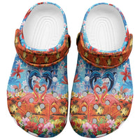 Hawaiian Love-Couple Dolphins and Flamingos Clogs Shoes - Polynesian Pride