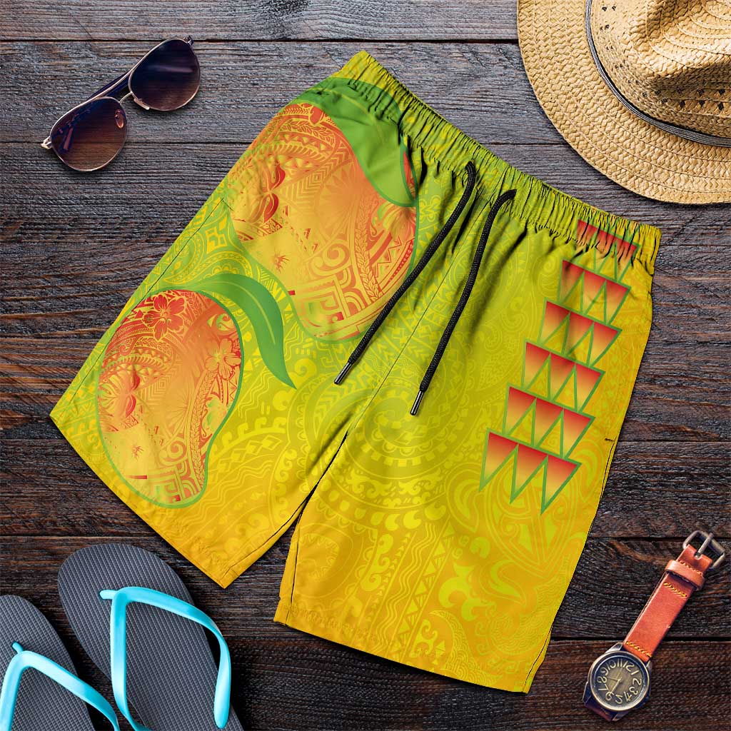 Hawaiian Mango Shorts for Men Polynesian Art Pattern and Kakau Tattoo