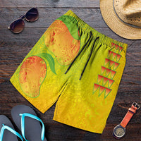 Hawaiian Mango Shorts for Men Polynesian Art Pattern and Kakau Tattoo