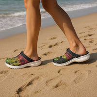 Hawaiian Manta Ray and Hammerhead Shark Tribal Tattoo Clogs Shoes with Polynesian Tribal Pattern Reggae Style LT03