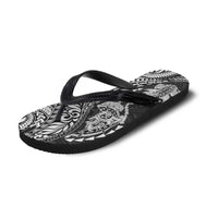 Hawaiian Manta Ray and Hammerhead Shark Tribal Tattoo Flip Flops with Polynesian Tribal Pattern Black-White Color