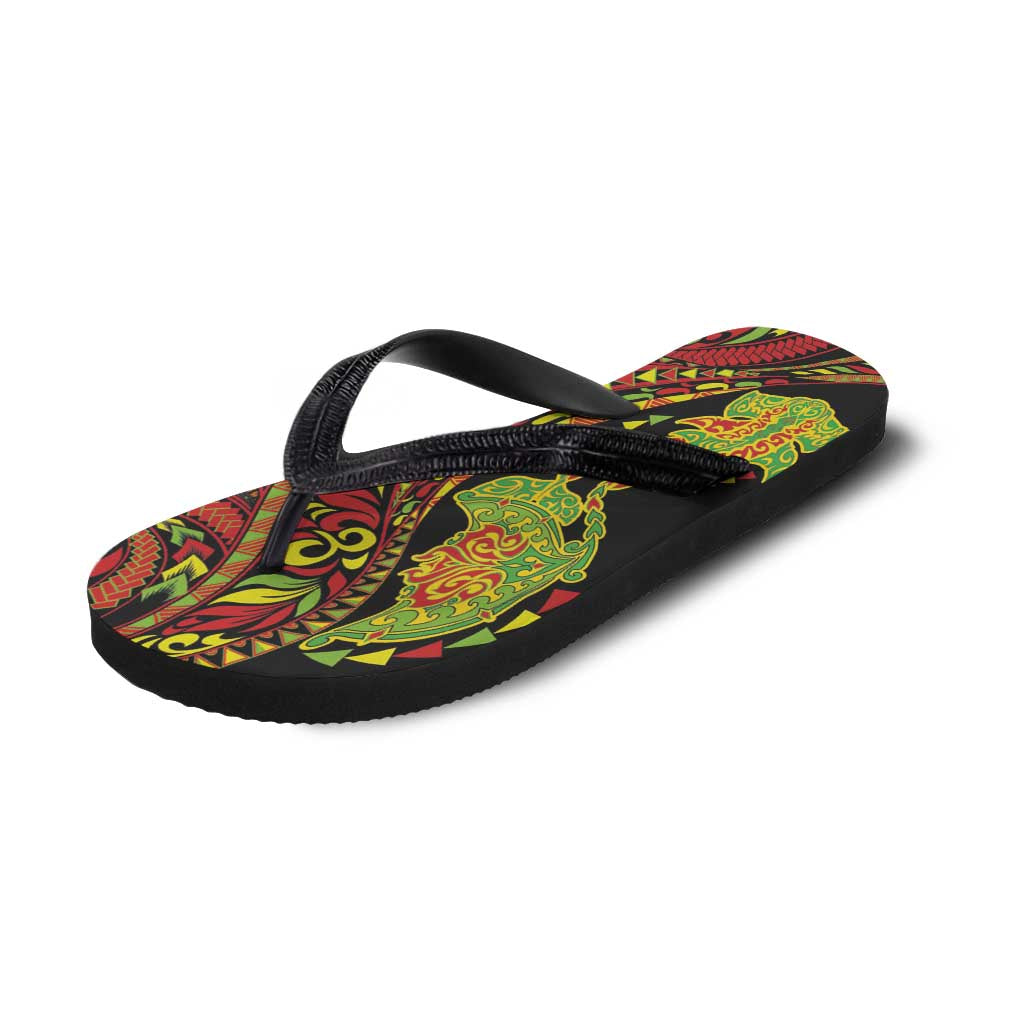 Hawaiian Manta Ray and Hammerhead Shark Tribal Tattoo Flip Flops with Polynesian Tribal Pattern Kanaka Maoli Flag Color LT03 - Polynesian Pride