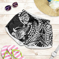 Hawaiian Manta Ray and Hammerhead Shark Tribal Tattoo Shorts for Women with Polynesian Tribal Pattern Black-White Color LT03 Multicolor - Polynesian Pride