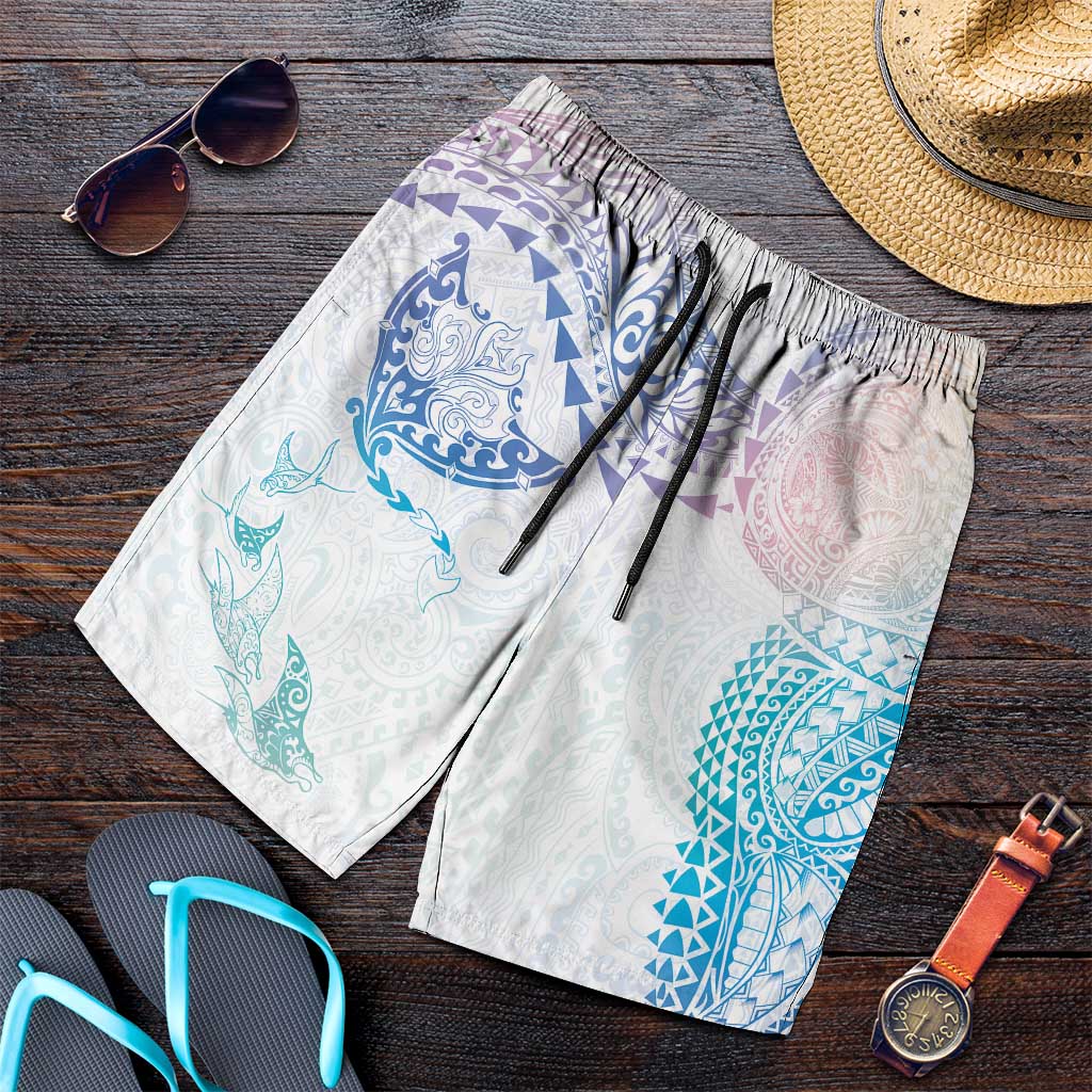 Hawaiian Manta Ray Tribal Shorts for Men Polynesian Art Motifs Sweet Pastel LT03 Multicolor - Polynesian Pride