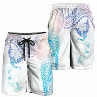 Hawaiian Manta Ray Tribal Shorts for Men Polynesian Art Motifs Sweet Pastel LT03 - Polynesian Pride